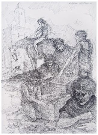 ANGELO CANEVARI 1930 Senza titolo 1971 China su cartoncino 35,2 x 2,5. Firma...