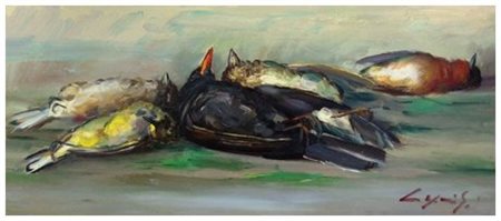 GIO BATTA LEPORI 1911 – 2002 Senza titolo Olio su tavola 21,7 x 50. Firma in...