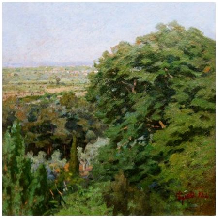 LUIGI GIOLI 1854 – 1947 Senza titolo 1924 Olio su cartone 27 x 26,5. Firma e...