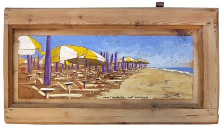 MASSIMO LOMI 1953 Un’estate al mare 2011 Tempera su tavola 40 x 71. Titolo in...