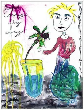 PAUL KOSTABI 1962 Super courage 2000 Olio e t.m. su cartoncino 51 x 38. Sul...