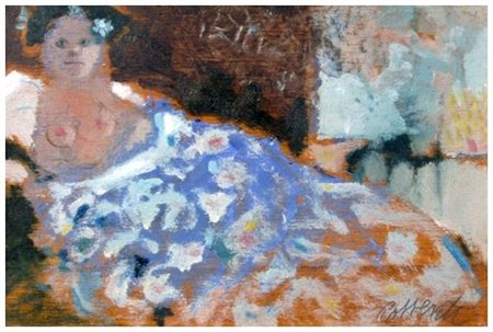 ANTONIO POSSENTI 1933 Armida a letto 1968 Olio su tavola 10 x 15. Firma in b....