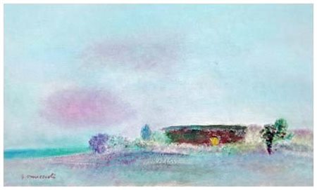 GIOVANNI OMICCIOLI 1907 – 1975 Capanno a Passoscuro 1967 Olio su cartone...