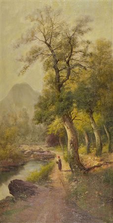 Henry Markò 1855-1921 "Paesaggio" cm. 100x50 - olio su tela Firmato b. a d.