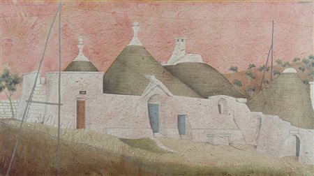 Marino Sormani Trieste 1926-1996 "Trulli" (1970) cm. 45x80 - olio su...