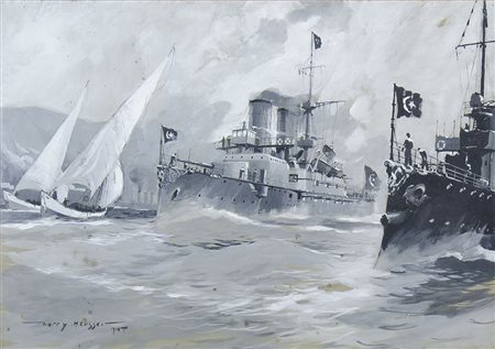 Heinrich Heusser 1881-1944 "Ritorno dalla perlustrazione" cm. 39x56 -...