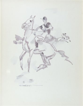 Gino De Finetti 1897-1955 "A cavallo" cm. 48x35 - acquerello su carta Firmato...