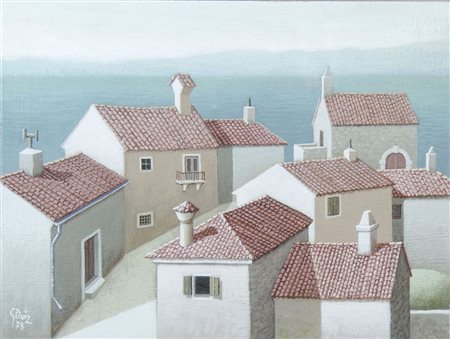 Giovanni Duiz Trieste 1923-2013 "Case sulla costa" cm. 18x24 - olio su...