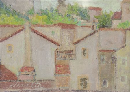 Edoardo Devetta Trieste 1912-1993 "Case" cm. 12x17 - olio su cartone Firmato...