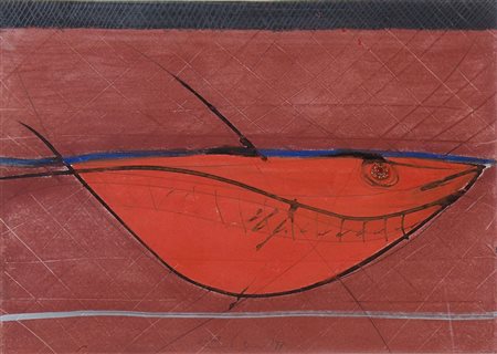 Pittore del '900 "Pesce rosso" cm. 28x42 - tecnica mista su carta Firmato b....