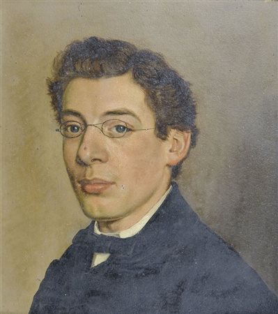 Edoardo Visintini "Ritratto di Augusto Huber" cm. 22x19 - olio su cartone...