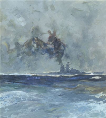Heinrich Heusser 1881-1944 Lotto di 2 acquerelli raffiguranti navi al largo,...