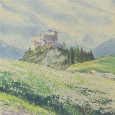 Humbert Heusser Attivo alla fine dell'800 "Austria, il castello" cm. 28x28 -...