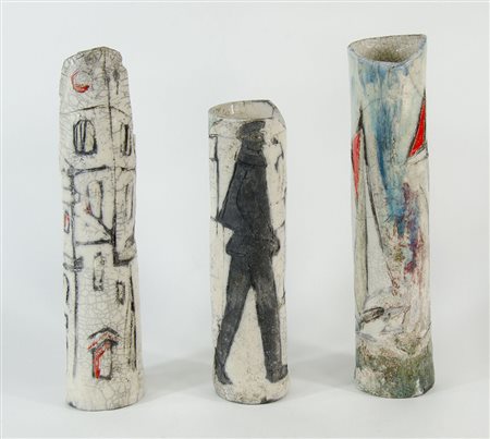 Giuliana Dolfi 1945 Lotto di 3 vasi della serie "città di mare" in creta...