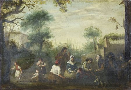 Maestro del XVIII secolo "Personaggi nel bosco" cm. 45x65 - olio su tela...