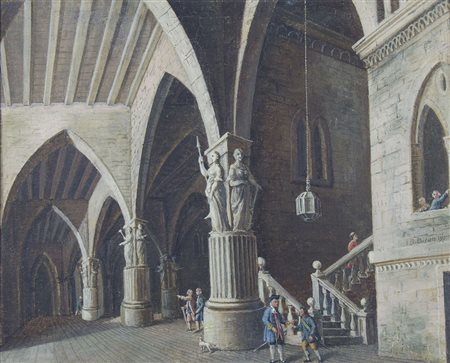 Maestro fine XIX secolo "Scena di interno" cm. 35x44 - tempera su carta su tela