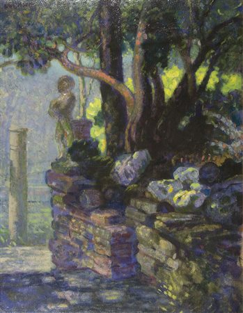 Pietro Lucano Trieste 1878-1972 "La scaletta" cm. 50x37 - olio su cartone...