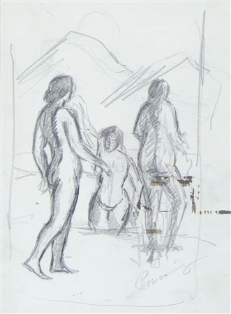 Pietro Marussig Trieste 1879-Pavia 1937 "Bagnanti" cm. 22x16 - matita grassa...