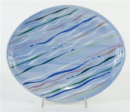 Piero Dorazio Roma 1927-2005 Piatto ovale decorato, firmato sotto la base....