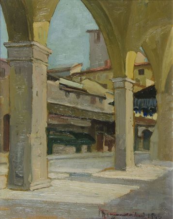 Mario Guandalini 1923 "Firenze, Ponte Vecchio£ cm. 41x33 - olio su tavoletta...