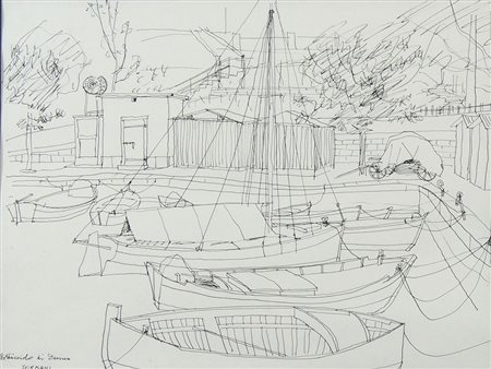 Marino Sormani Trieste 1926-1996 "Porticciolo di Duino" cm. 30x40 - china su...