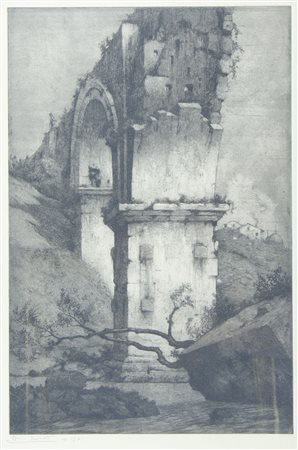 Bruno Croatto Trieste 1875-Roma 1948 "Narni, Ponte d'Augusto" cm. 66x46 -...