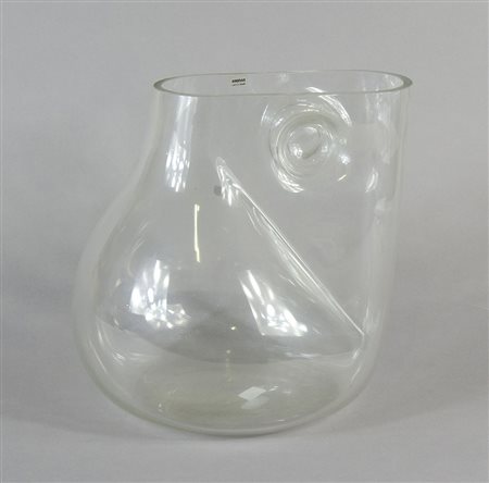 Alfredo Barbini: grande vaso "sonoro" in vetro trasparente. Con etichette...