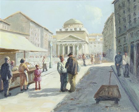 Luigi Forgini Trieste 1934 "Mercato a Sant'Antonio" cm. 40x50 - olio su tela...