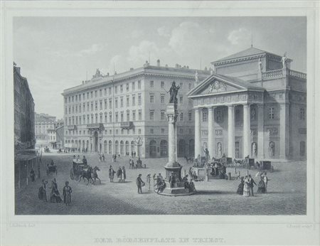 Lotto di 8 piccole stampe raffguranti Trieste, tutte incorniciate.