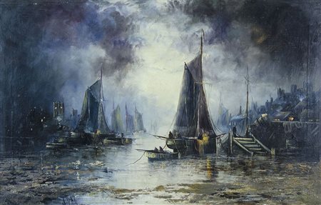 Pittore del '900 Lotto di 2 oli su tela raffiguranti marine, cm. 50x70.