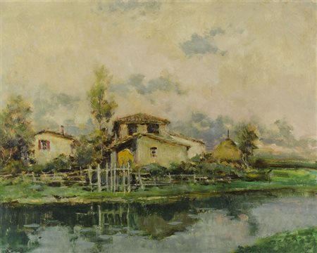 Ivan Karpoff Novocerkovsk 1898-Milano 1970 "Case sul fiume" cm. 80x100 - olio...