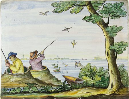 Guerrieri Murano: lotto di 6 piastrelle in ceramica policroma raffiguranti...