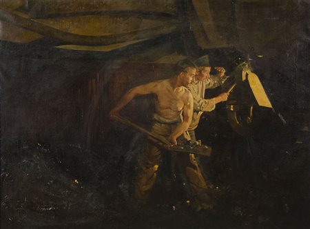 Enea Ballarini Bologna 1853-Trieste 1938 "Lavoratori" cm. 100x135 - olio su...