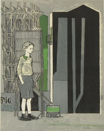 Bruno Caruso 1927 "Ragazzo" cm. 48x38 - litografia a colori Firmato b. a d.