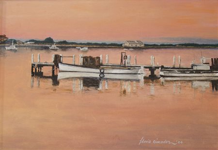 Flavio Cimador Trieste 1940 "Marina rosa" cm. 35x50 - olio su tela su cartone...