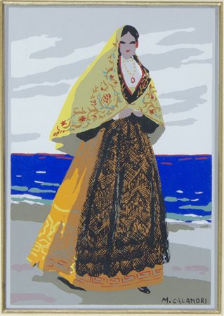 Mario Calandri 1914-1993 "Popolana" cm. 21x15 - tempera su carta Firmato b. a d.