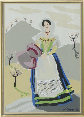 Mario Calandri 1914-1993 "Contadina" cm. 21x15 - tempera su carta Firmato b....