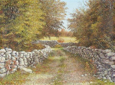 Livio Mozina Trieste 1941 "Autunno in Carso" cm. 15x20 - olio su cartone...