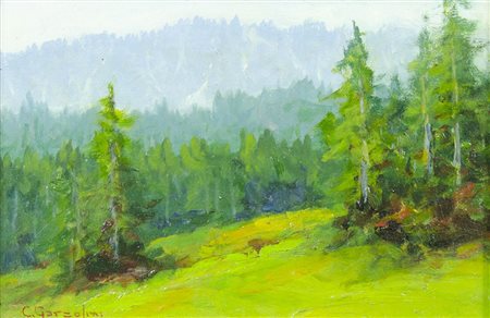 Ciro Garzolini Trieste 1883-1972 "Paesaggio montano" cm. 15x23 - olio su...