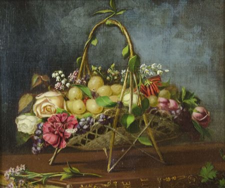 Pittore del XIX secolo "Cesto di fiori" cm. 26x31 - olio su tela