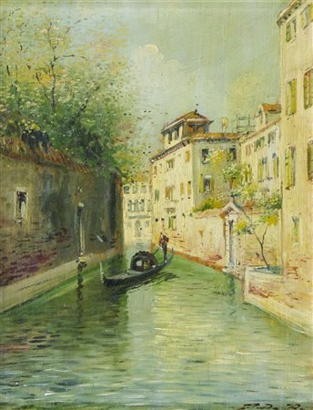 Pittore del '900 "Gondola in canale" cm. 30x22 - olio su tavoletta