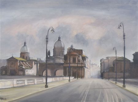 Pittore del '900 "Veduta delle chiese San Rocco e Girolamo degli Schiavoni...