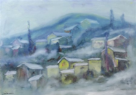 Bruno Donadel 1929 "Case sotto la neve" cm. 50x70 - olio su tela Firmato b. a s.