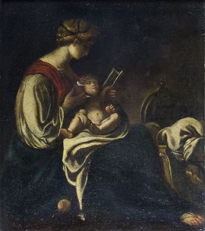 Maestro del XIX secolo "Donna con putto" cm. 60x52 - olio su tela