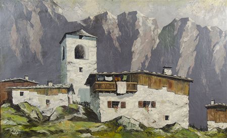 Pittore inizio '900 "Borgo in alta montagna" cm. 80x130 - olio su tela...
