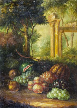 Pittore inizio '900 "Natura morta nel paesaggio" cm. 71x50 - olio su tela