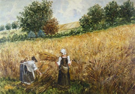Pittore del '900 "Lavoratrici nei campi" cm. 70x100 - olio su tela Firmato b....