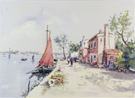 Giancarlo Novello 1945 "Veduta lagunare" cm. 50x70 - olio su tela Firmato b....