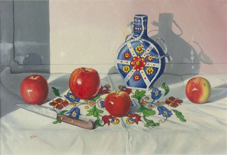 Livio Mozina Trieste 1941 "Natura morta di mele" cm. 40x60 - olio su tela...