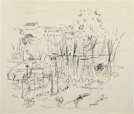 Giovanni Omiccioli 1901-1975 "Paesaggio con case" cm. 27x32 - china su carta...